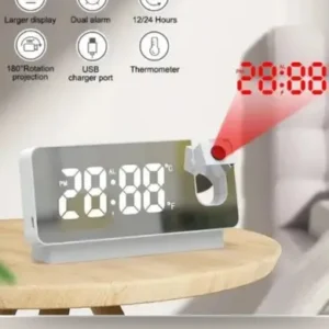 Digital Alarm Clock with 180° Rotating Projector - LED Large Mirror Display, High Quality